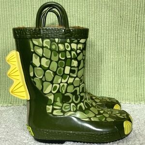 Western Chief Little Kids Green Dino Waterproof w/Faux Fur Rain Boots SZ US 7/8
